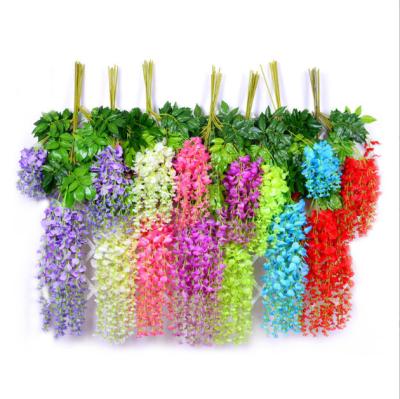 China Romantic Silk Flowers Wholesale Artificial Wisteria 7 Colors Silk Flowers Hanging Vine For Decoration for sale