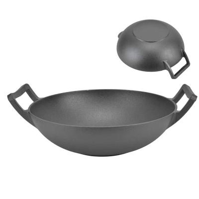 China Sustainable Traditional Chinese Non Stick Cast Iron Wok With Double Handle for sale