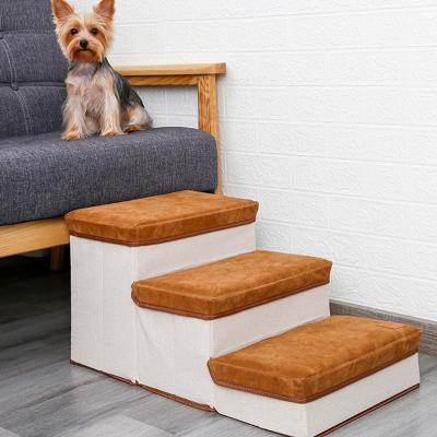 China Sustainable Foldable Style Pet Stairs Indoor Storage 3-Step Pet Ramp for sale