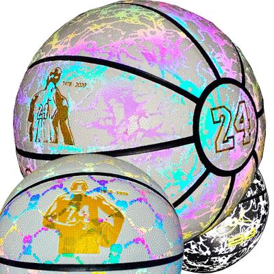 China Team Sporting Games Luminous   PU leather custom logo size 7 holographic glowing reflective basketball glow in the dark basketball ball for gift for sale