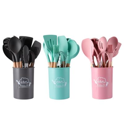 China Sustainable 13PCS Kitchen Utensil Set Wooden Handle Silicon Kitchen Accessories for sale