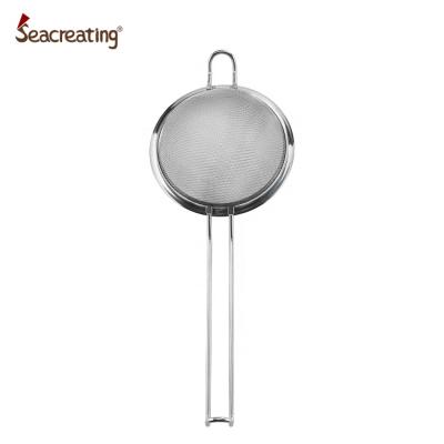 China Sustainable Amazon Hot Sale Kitchen Accessories 304 Stainless Steel Mesh Strainer With Long Handle Cooking Tools for sale