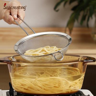 China Sustainable High Quality Material Food Grade S.S 304 16cm Mesh Strainer With Long Handle For Kitchen Tools for sale