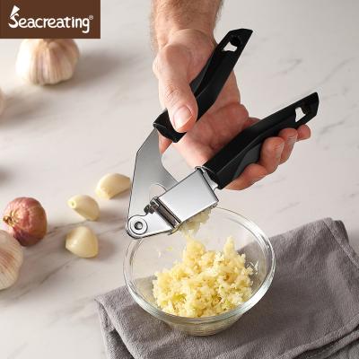 China Sustainable New Design Easy Cleaning Chrome Plated Garlic Press With ABS TPR Handle for sale