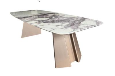 China High End Living Room Natural Marble Top Dining Table With Stainless Steel Legs Wood Frame for sale