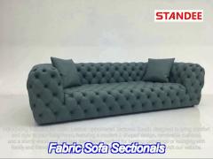 cozy and stylish living room with fabric leather upholstered sectional couch