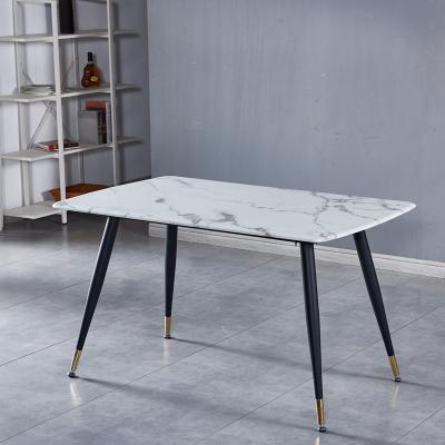 China New Designed New Designs Hotel Restaurant Furniture Sprayed Metal Frame Modern Marble Dining Table With Gold Legs for sale