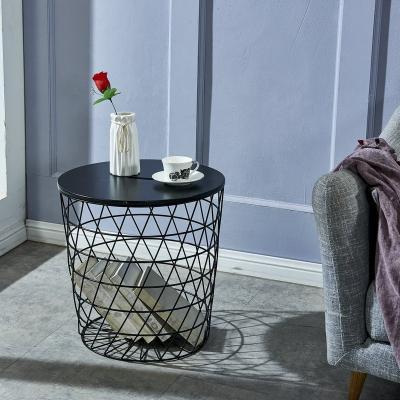 China Living room furniture china manufacturer china stock simple modern iron wire coffee table round metal side table with MDF wood cover for sale