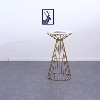 China Metal wire room furniture iron wire lving coffee table high round modern mdf metal bar table for sale