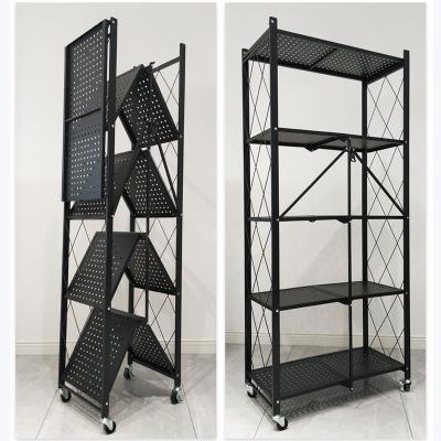 China Hot Selling Viable Household 3-Tier Folding Metal Grid Shelf Kitchen Vegetable Or Fruit Display Pallet Storage Rack for sale