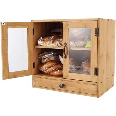 China / Bamboo Fiber Bread Box For Kitchen Countertop 2 Layer Adjustable Bread Barrel for sale