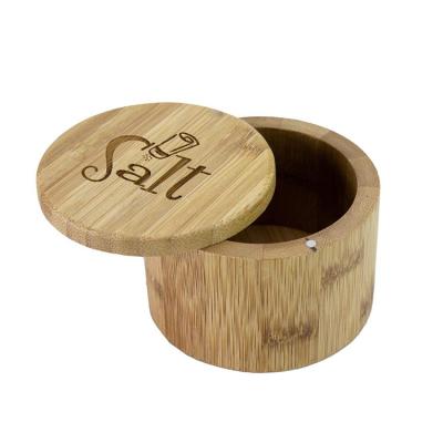 China / Round Bamboo Magnetic Swivel Lid Storage Box Salt Spice Tea Salt Spice Tea Kitchen Farmhouse Decor for sale