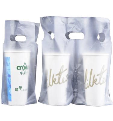 China 500ml / 700ml Recyclable Impact Coffee Drinks LDPE Die Cut Double Plastic Packaging Cup Holder Bag for sale