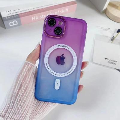 China Magsafe Shockproof Gradient Soft TPU Phone Case For iPhone 14 Plus Pro Max Magnetic Wireless Charge Lens 13 12 11 Protective Cover for sale