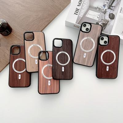 China Magsafe Shockproof Wooden Phone Case For iPhone 14 plus pro Max Magnetic Wireless Charge 13 12 11 Protective Wooden Cover for sale