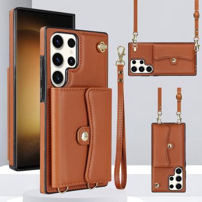 China Shockproof Cross - Body Strap Purse Bag Phone Cover Wallet Card Slot Leather Phone Case For Samsung S21 S22 S23 plus ultra A14 A51 A71 A52 5G for sale