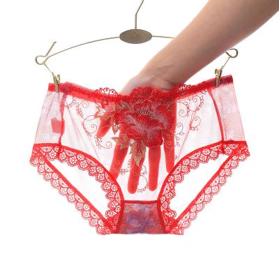 China High Quality 2022 Antibacterial Factory Customized Logo See Red Mesh Ladies Underwear Women Panties for sale