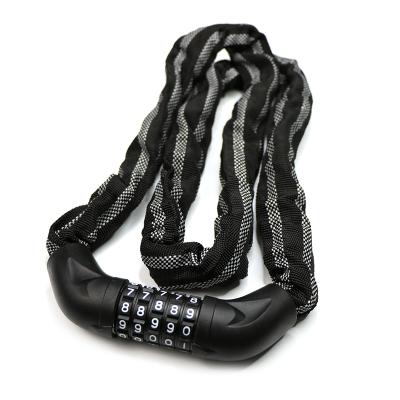 China Steel Reflective Heavy Duty Nylon Password Security Resistant Nylon 5 Digit Lock Socket Bike Chain Anti-theft Lock for sale