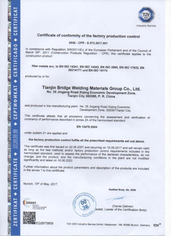 CE - Tianjin Bridge Welding Materials Group Co., Ltd.