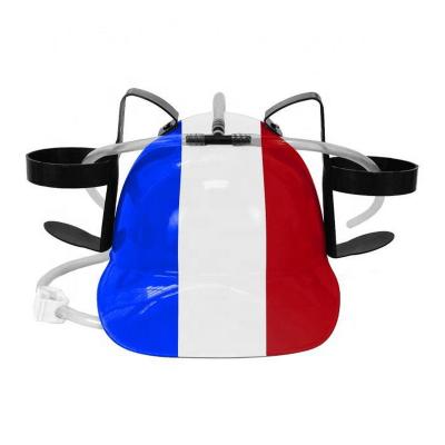 China 2022 Character World CP France Hat Helmet Plastic Beer Beverage Drinking Hat With Straws In France Flag Color for sale