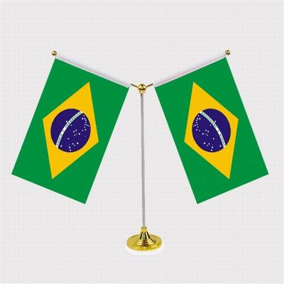 China Custom National Banner Decoration Brazil Double All Country Table Flag Printed Advertising Banner Metal Stand With Pole for sale