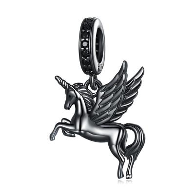 China LEICARE TRENDY Black Rhodium Plated Pegasus Pendant Charm For DIY Jewelry Making 925 Sterling Silver New Designer Charms for sale