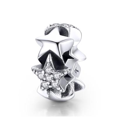 China LEICARE FASHION Fine Jewelry Pendant Charm 925 Sterling Silver Sparkling CZ Star Fashion Charm Spacer Bead For Jewelry Making for sale