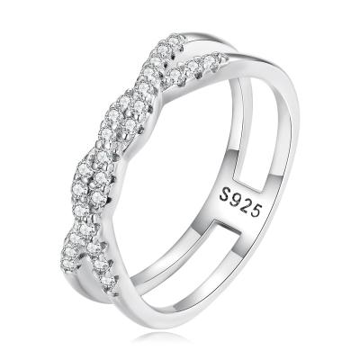 China CLASSIC Ring White Gold 925 Sterling Gemstone Braid Twisted Rope Two Row Zircon Twist Rings Precision Eternity Silver Band LEICARE CZ for sale