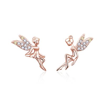 China FASHIONABLE Gold Plated Stud Earrings Inlaid Zircon Gemstone 925 Sterling Silver Jewelry Elf Earrings Studs for sale