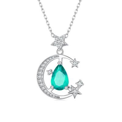 China 925 Sterling Fashion Designer Women Jewelry Romantic Silver Moon And Star Pendant Chain Necklace Mujer Collar De Plata for sale