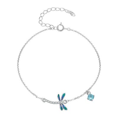 China 925 Sterling Silver Bracelet Fashion Women Jewelry Enamel Dragonfly Chain Bracelets for sale