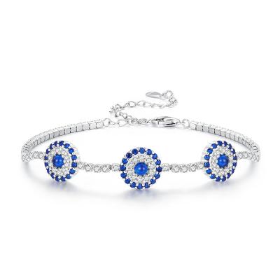 China Wholesale Sterling Silver Blue Devil's Eye Tennis Bracelets Evil Eyes Designer Religious Jewelry Bracelet 925 for sale