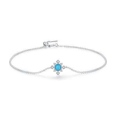 China TRENDY 925 Sterling Silver Beads Bracelet White gold plated inlaid CZ and turquoise gemstone slider bracelet for women for sale