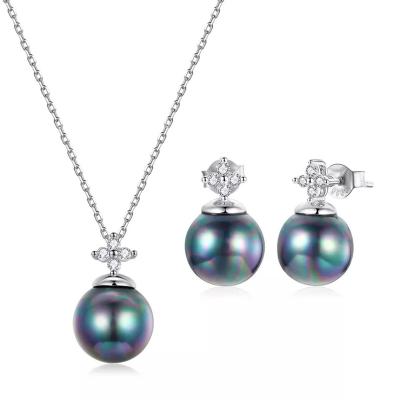 China New SHIERO FASHIONABLE Designer Pearl Jewelry Set White Gold Plated 925 Sterling Silver Pearl Earrings Studs Necklace Chain Jewelry Set for sale