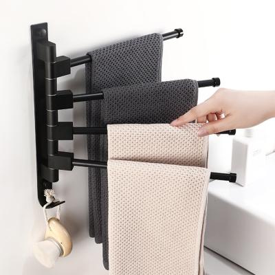 China Modern Swing Aluminum 4 Bar Folding Arm Swivel Hanger Bathroom Storage Organizer Towel Rack for sale