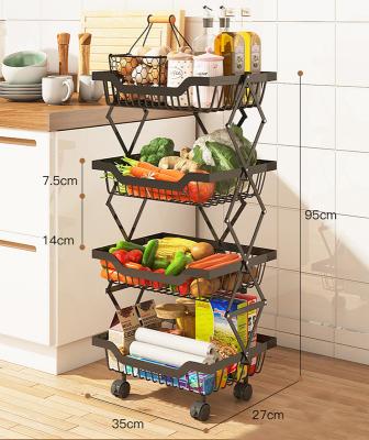 China Modern Household Fruit Vegetable Storage Shelf 4 Tier Metal Wire Bins Rack Cart for sale