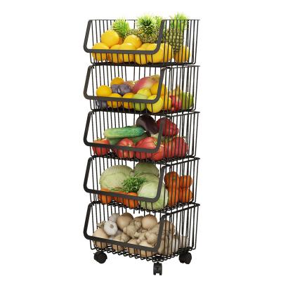 China Modern 5 Tier Fruit Vegetable Basket For Kitchen Vegetable Storage Heavy Duty Cart for sale