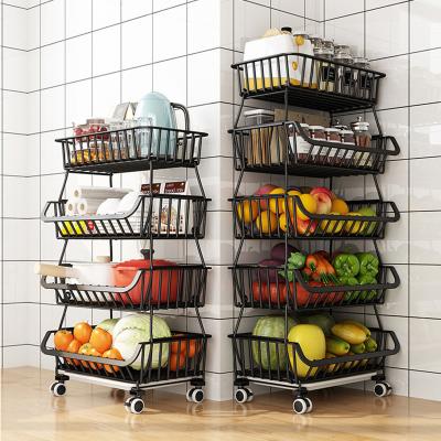 China Modern Multi Layer Kitchen Shelf Vegetable Storage Baskets Organizer Rack On Wheels for sale