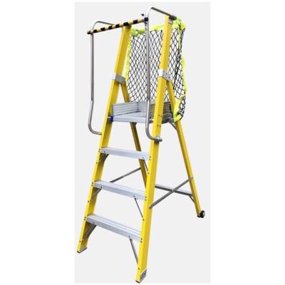 China Industrial Movable Portable Ladder Insulated Fiberglass Ladder Platform Bracket Folding Ladders With Handrail Ladder for sale