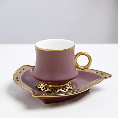 China QYD Unique Viable Decorative New Ceramic 80cc Soft Bone China Coffee Cups Teacup Arabian Saucer for sale