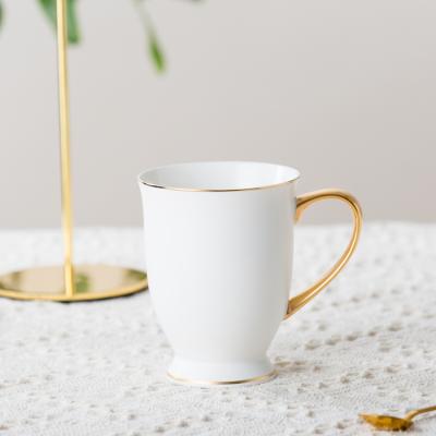 China QYD Gift Cups Gold Handle Viable White European Matte Porcelain Cup Ceramic Coffee And Tea Cups Sets for sale