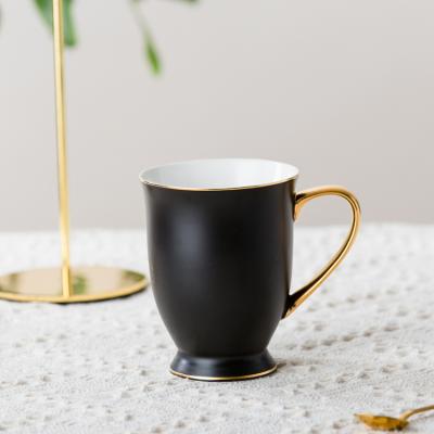 China QYD Chaozhou Viable Tea Cups Gold Handle Color Mugs Matte Design Gift Set Ceramic Black Mug 11oz 340cc for sale