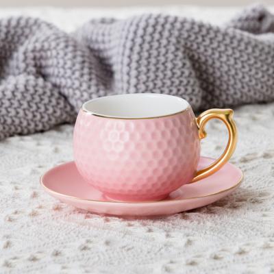 China QYD Bone China Mug Viable Matte Pink Colors Custom Logo Ceramic Pink Mugs With Saucers for sale