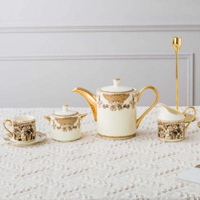 China New Luster 15/17pcs Viable Yellow Gold Design Soft Bone China Coffee Set Tea Cup Saucer Set Europe Style Gold Design Bone China Tea Set Luxury Breakfast for sale