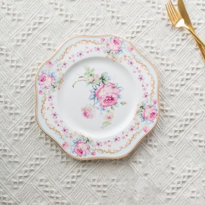 China QYD Sustainable Classic Pink Rose Plates Cheap Chaozhou Custom Printing Ceramic Dish for sale