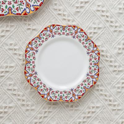 China Viable Custom Middle East Pattern Flower Printing Ceramic Round Tray Gift Set for sale