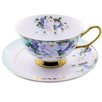 China New Product Flower Design Bone China Coffee Cup And Saucer Viable Ceramic Coffee Cups for sale