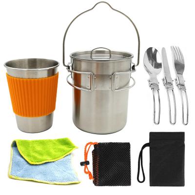 China Outdoor Travel Hiking Hot Selling 304 Stainless Steel Outdoor Water Cup Portable Camping Pot Cooking Picnic Cup With Lid for sale