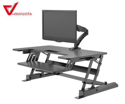 China Adjustable V-mount (height) computer table workstation sit stand desk suit for dual monitor and laptop VM-LD02 for sale