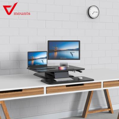 China Adjustable Sit Stand Tabletop Monitor Riser Computer Workstation Position Desk Converter 25 Inch (Height) Adjustable Black V-mount Small Size for sale